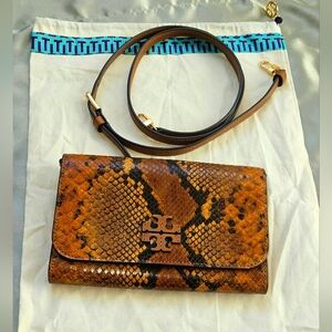 Tory Burch Thea embossed exotic flat  Wallet crossbody Bag